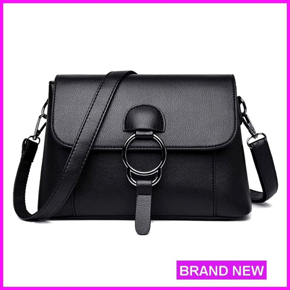 Medium Vegan Leather Crossbody Bag with Multiple Pockets and Adjustable Strap